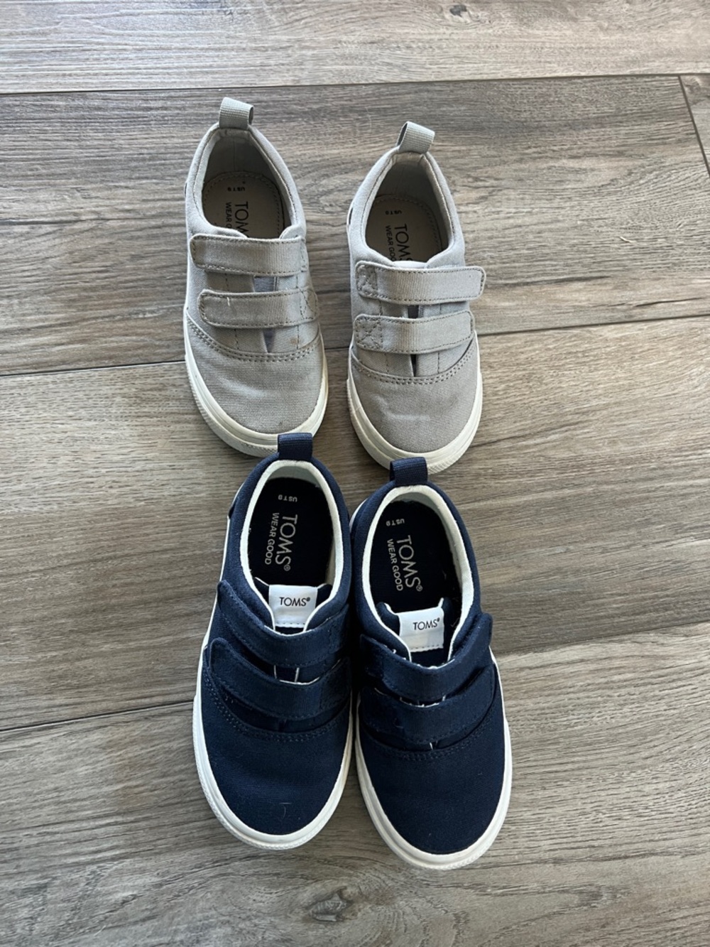 TOMS Kids Double Velcro Sneakers - Navy and Light Gray